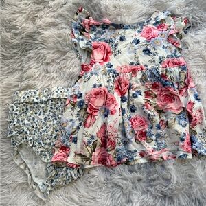 Posh Peanut Pink and Blue Floral Tiddler Girl Matching Bamboo Set